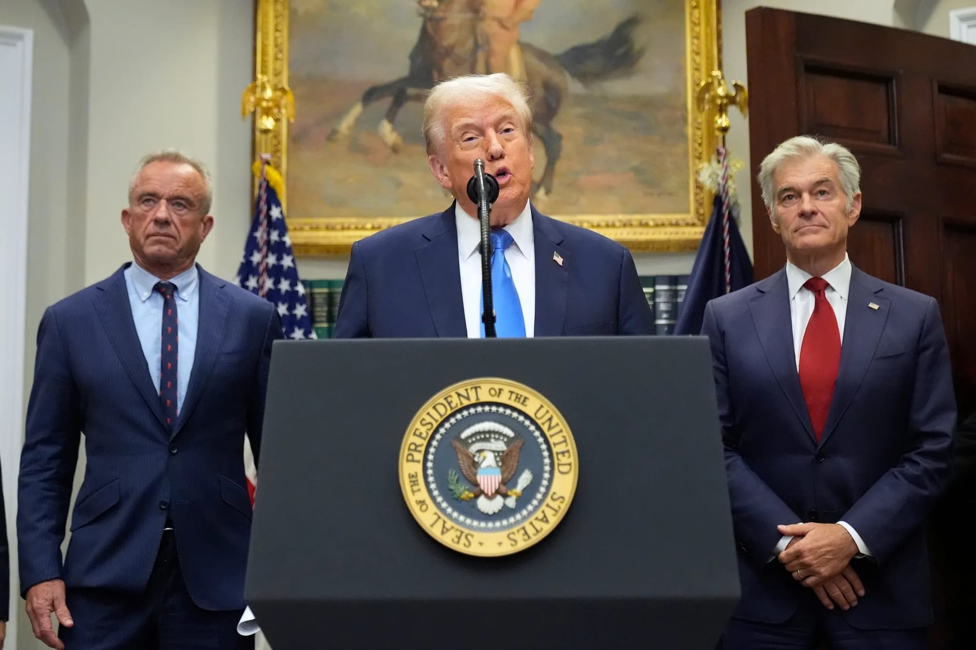 1 of 3 | President Donald Trump speaks in the Roosevelt Room of the White House, Monday, Sept. 22, 2025, in Washington, (AP Photo/Mark Schiefelbein)